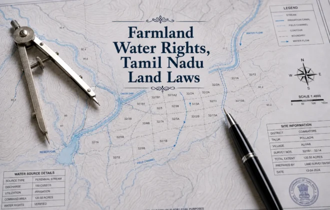 Analyzing historical water rights, irrigation layouts, and channel paths for premium Tamil Nadu farmland.