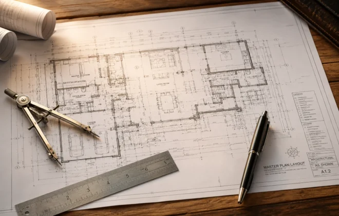 Detailed architectural blueprint planning and financial cost analysis for a premium farmland layout development.